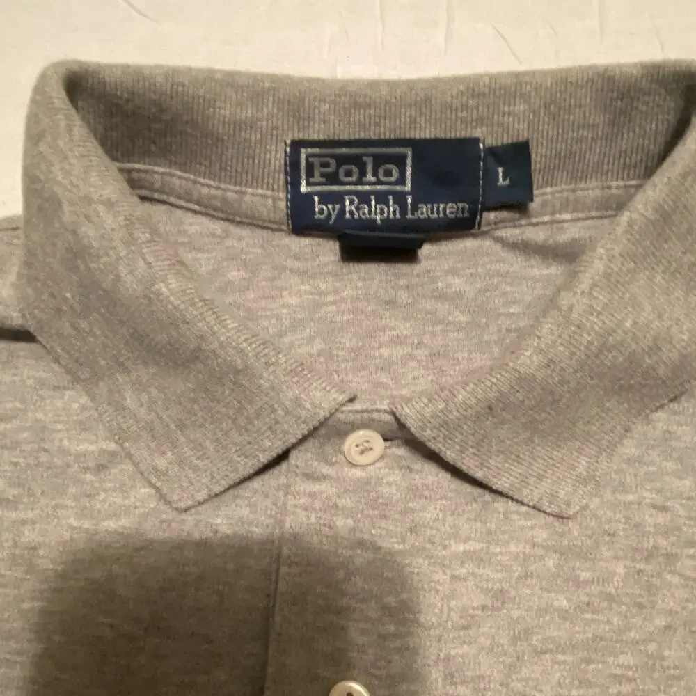 Polo Ralph Lauren Gray Solid Polo Shirt Men’s L Short Sleeve Button Logo